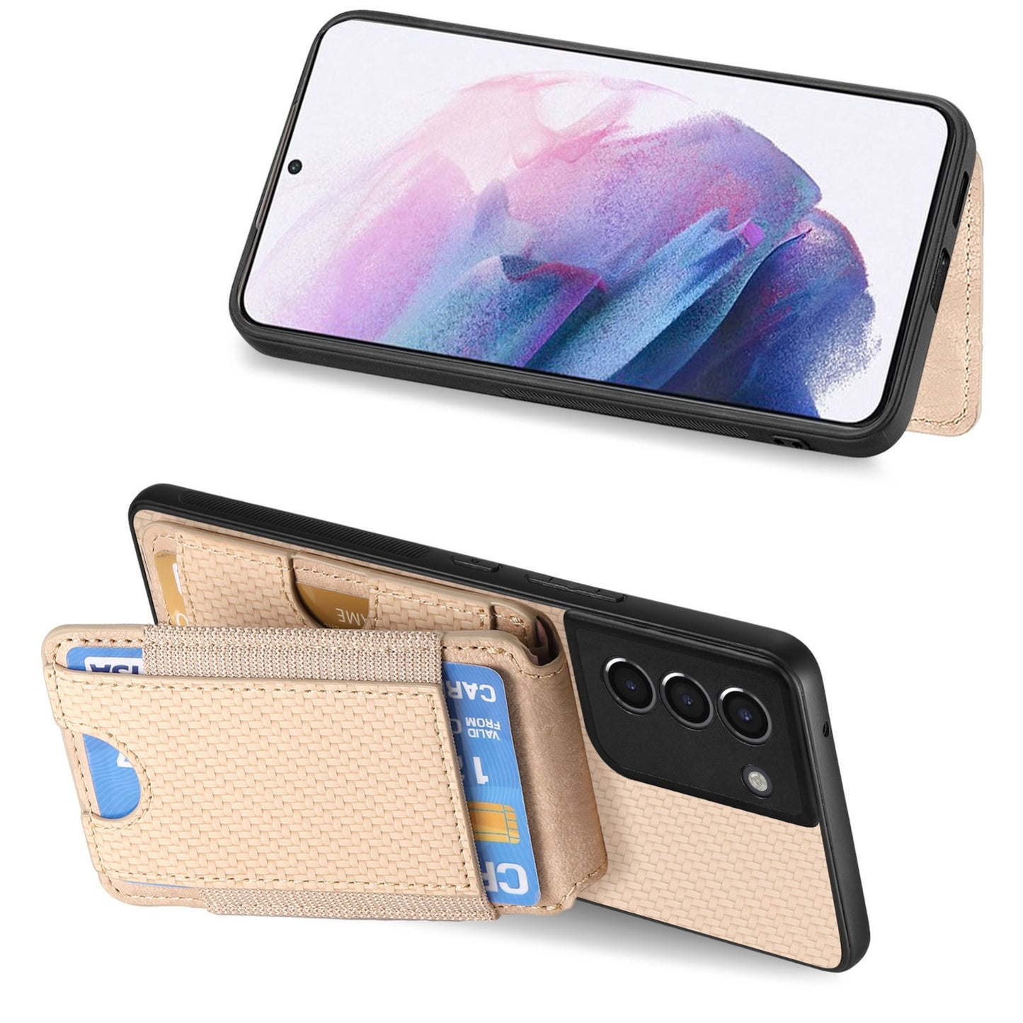 Samsung Galaxy S22+ 5G Vertical Flip Wallet Stand Phone Case with Carbon Fibre Pattern