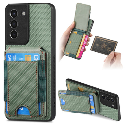 Samsung Galaxy S22+ 5G Vertical Flip Wallet Stand Phone Case with Carbon Fibre Pattern