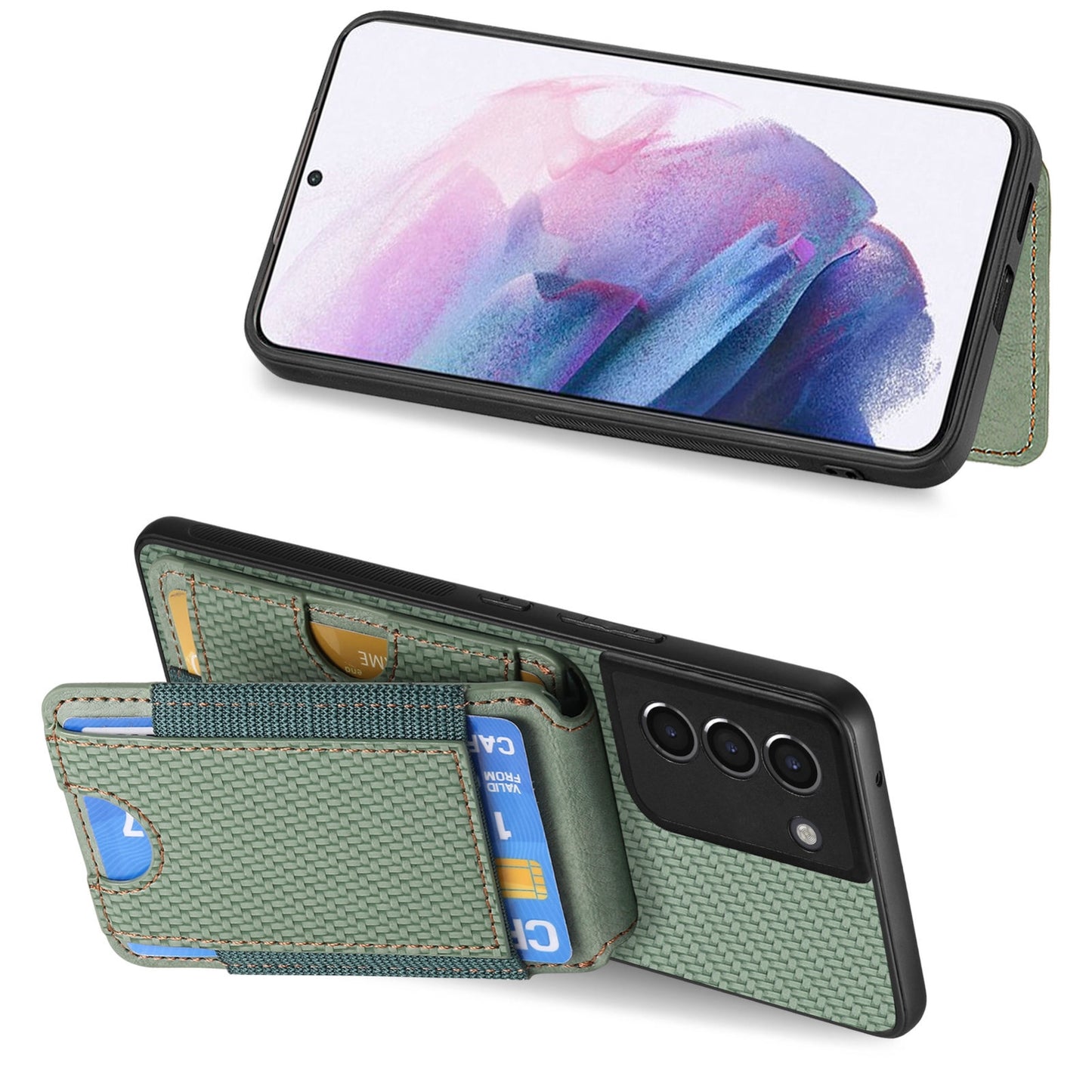 Samsung Galaxy S22+ 5G Vertical Flip Wallet Stand Phone Case with Carbon Fibre Pattern