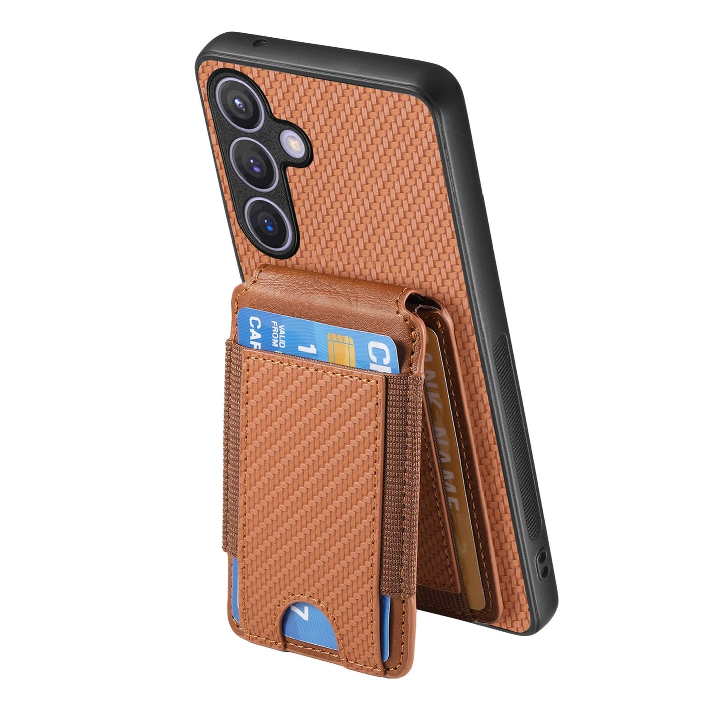 Samsung Galaxy S22 5G Vertical Flip Wallet Stand Phone Case with Carbon Fibre Pattern