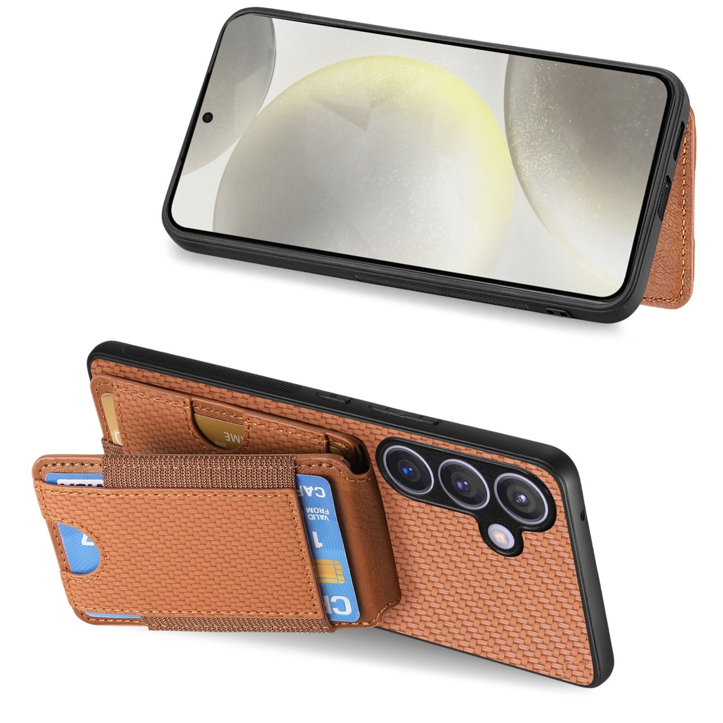 Samsung Galaxy S22 5G Vertical Flip Wallet Stand Phone Case with Carbon Fibre Pattern