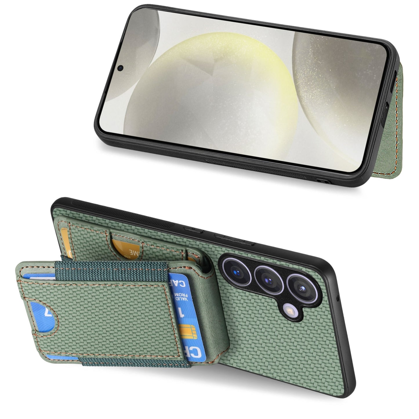 Samsung Galaxy S22 5G Vertical Flip Wallet Stand Phone Case with Carbon Fibre Pattern