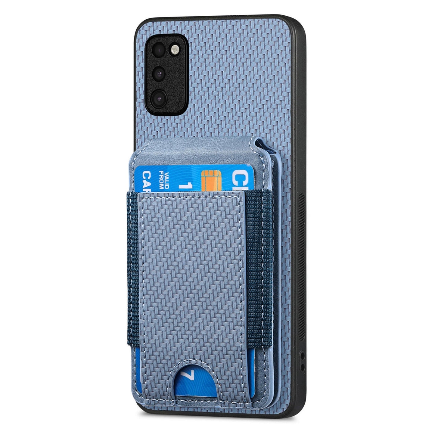 Samsung Galaxy A41 Vertical Flip Wallet Stand Phone Case with Carbon Fibre Pattern