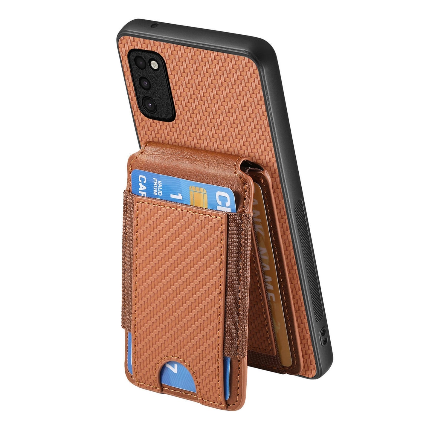Samsung Galaxy A41 Vertical Flip Wallet Stand Phone Case with Carbon Fibre Pattern