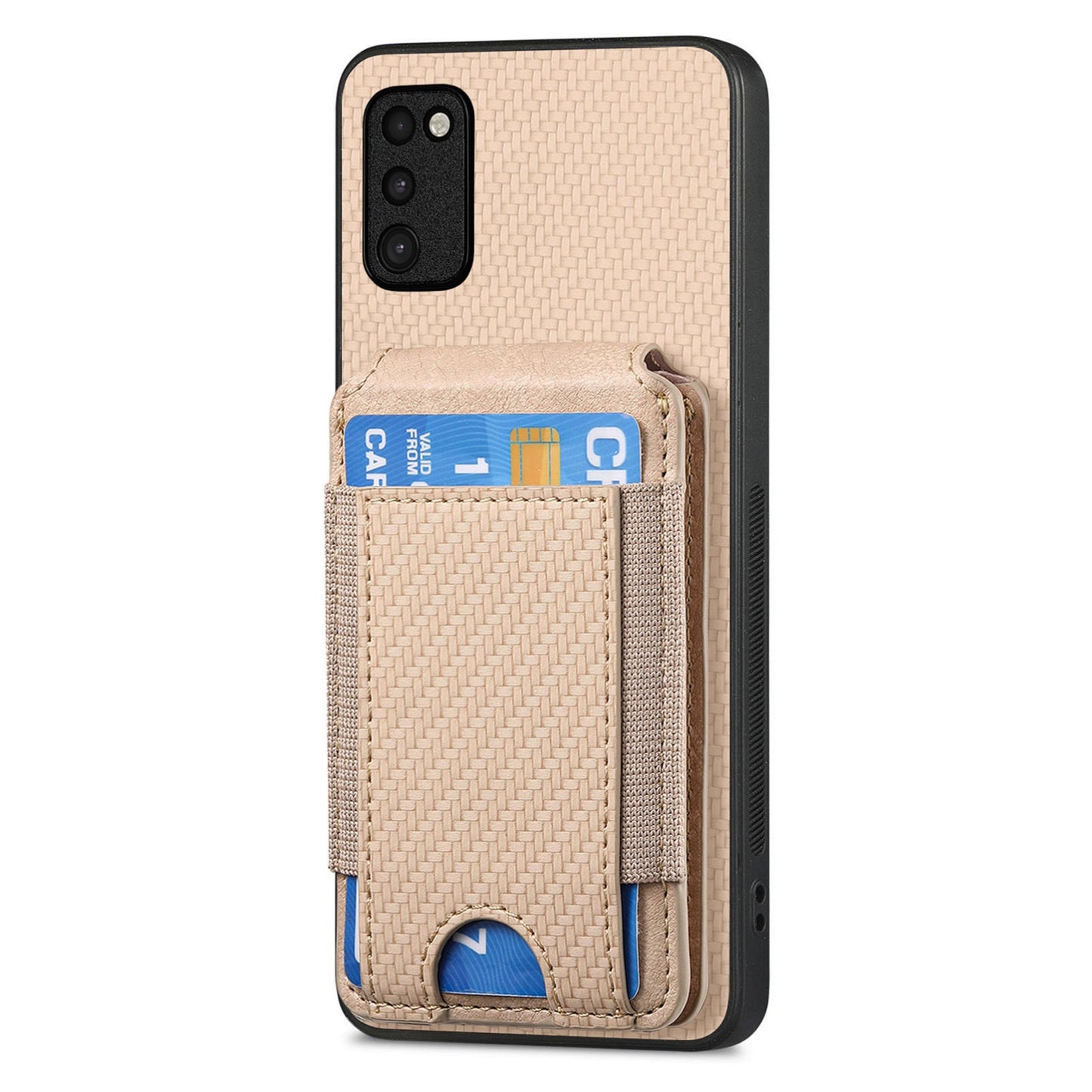 Samsung Galaxy A41 Vertical Flip Wallet Stand Phone Case with Carbon Fibre Pattern