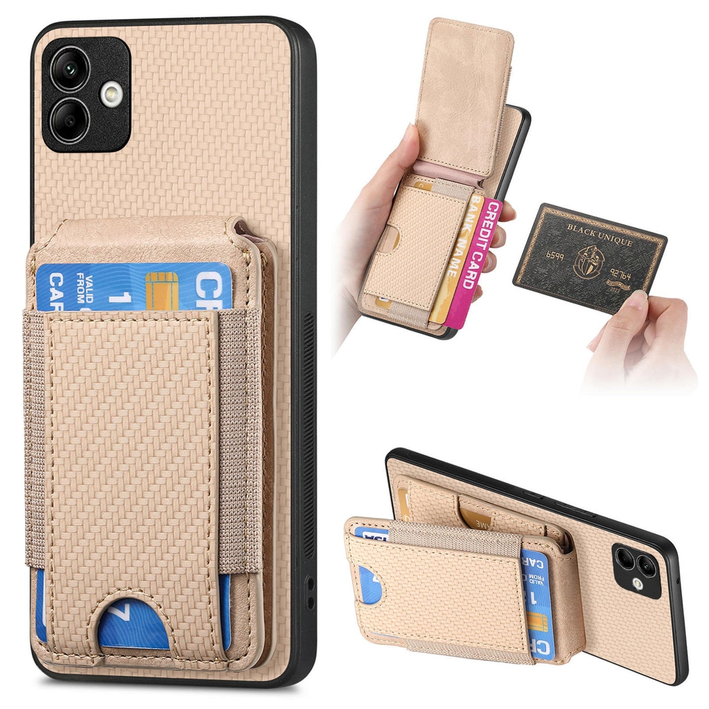 Samsung Galaxy A22 4G Vertical Flip Wallet Stand Phone Case with Carbon Fibre Pattern