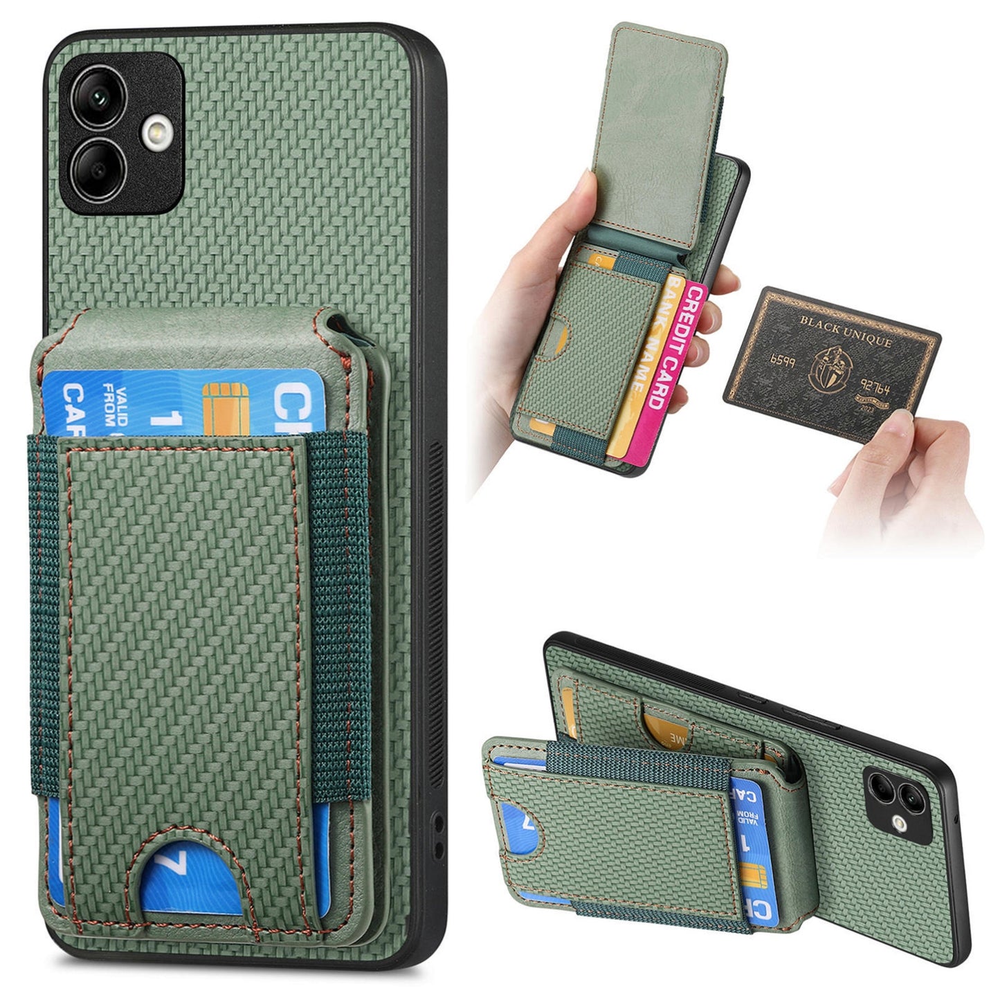 Samsung Galaxy A22 5G Vertical Flip Wallet Stand Phone Case with Carbon Fibre Pattern