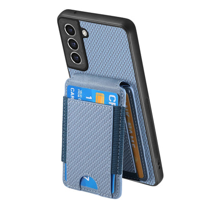 Samsung Galaxy S21 FE 5G Vertical Flip Wallet Stand Phone Case with Carbon Fibre Pattern