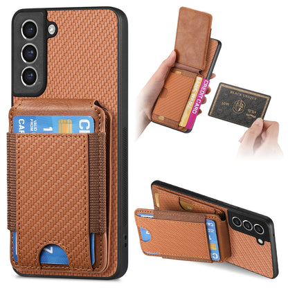 Samsung Galaxy S21 FE 5G Vertical Flip Wallet Stand Phone Case with Carbon Fibre Pattern