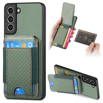 Samsung Galaxy S21 FE 5G Vertical Flip Wallet Stand Phone Case with Carbon Fibre Pattern