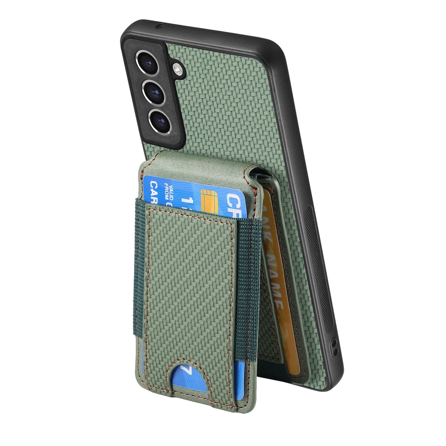 Samsung Galaxy S21 FE 5G Vertical Flip Wallet Stand Phone Case with Carbon Fibre Pattern