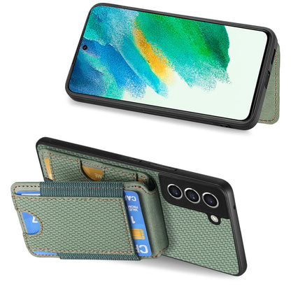 Samsung Galaxy S21 FE 5G Vertical Flip Wallet Stand Phone Case with Carbon Fibre Pattern