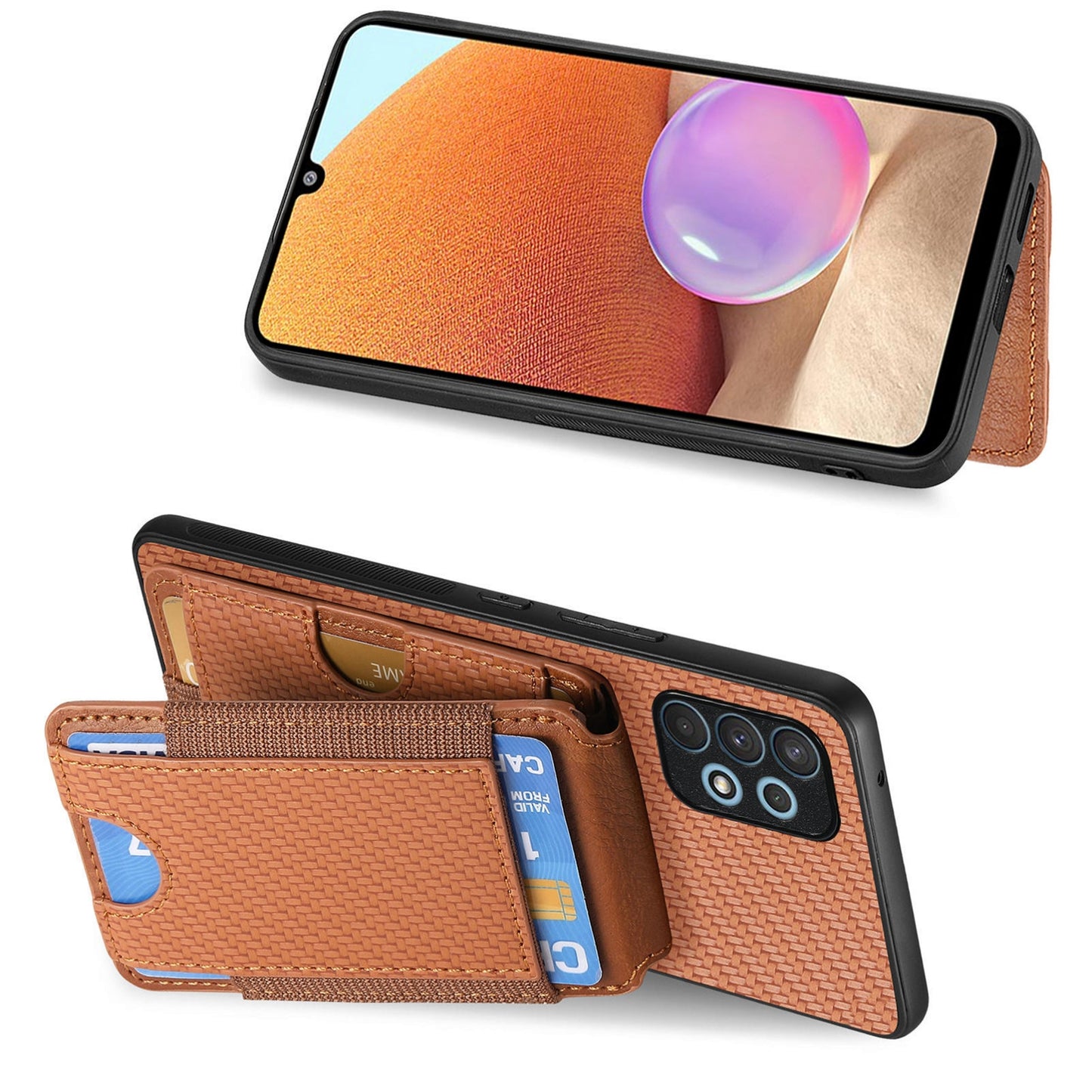 Samsung Galaxy A32 4G Vertical Flip Wallet Stand Phone Case with Carbon Fibre Pattern