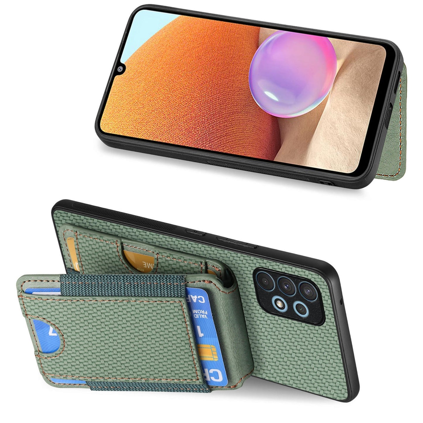 Samsung Galaxy A32 4G Vertical Flip Wallet Stand Phone Case with Carbon Fibre Pattern