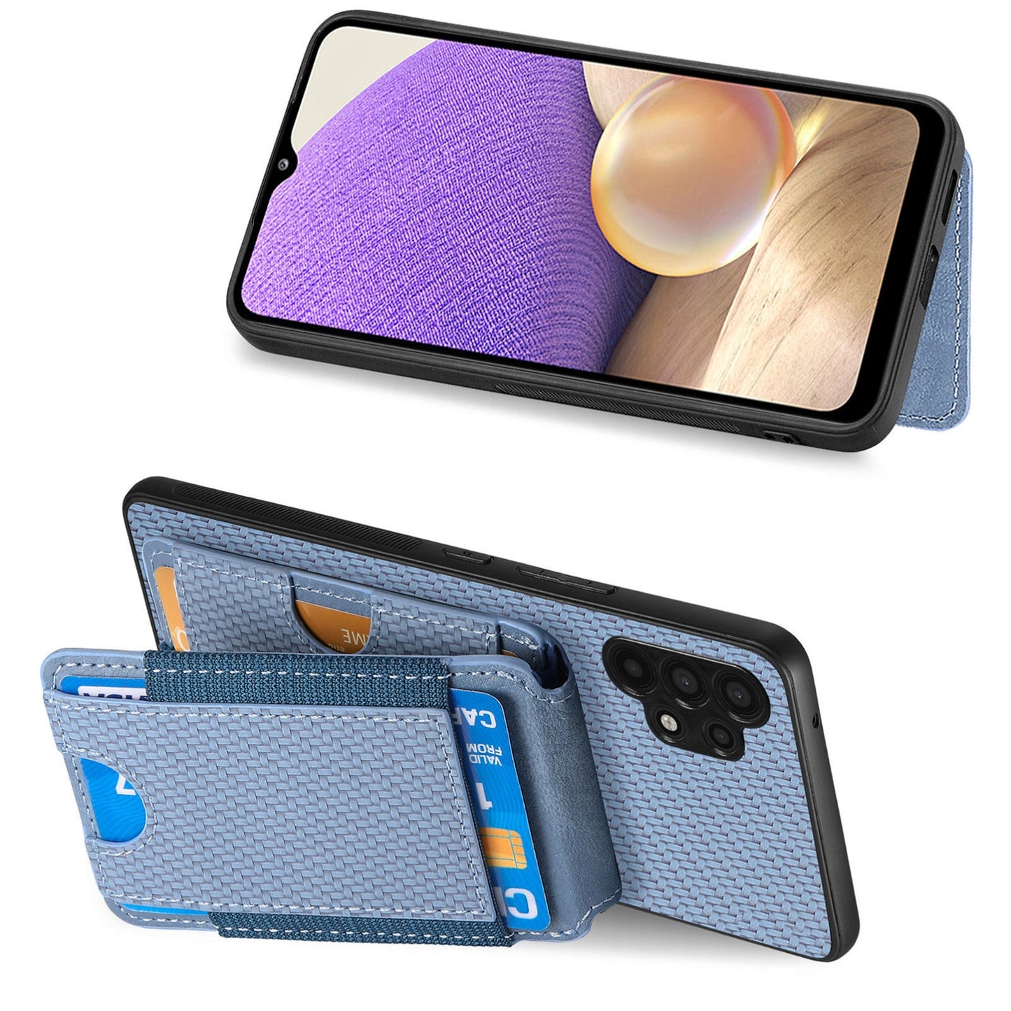 Samsung Galaxy A32 5G Vertical Flip Wallet Stand Phone Case with Carbon Fibre Pattern