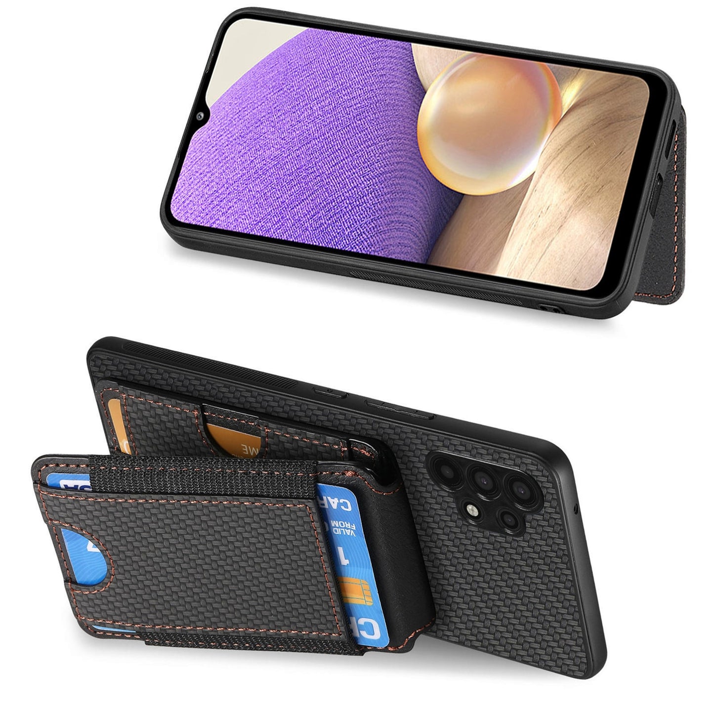 Samsung Galaxy A32 5G Vertical Flip Wallet Stand Phone Case with Carbon Fibre Pattern