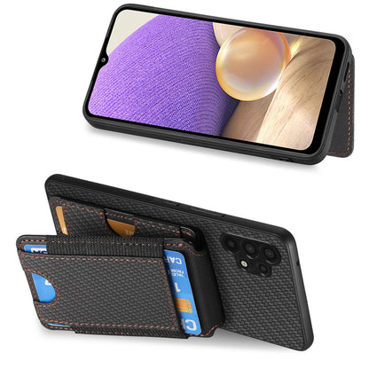 Samsung Galaxy A32 5G Vertical Flip Wallet Stand Phone Case with Carbon Fibre Pattern