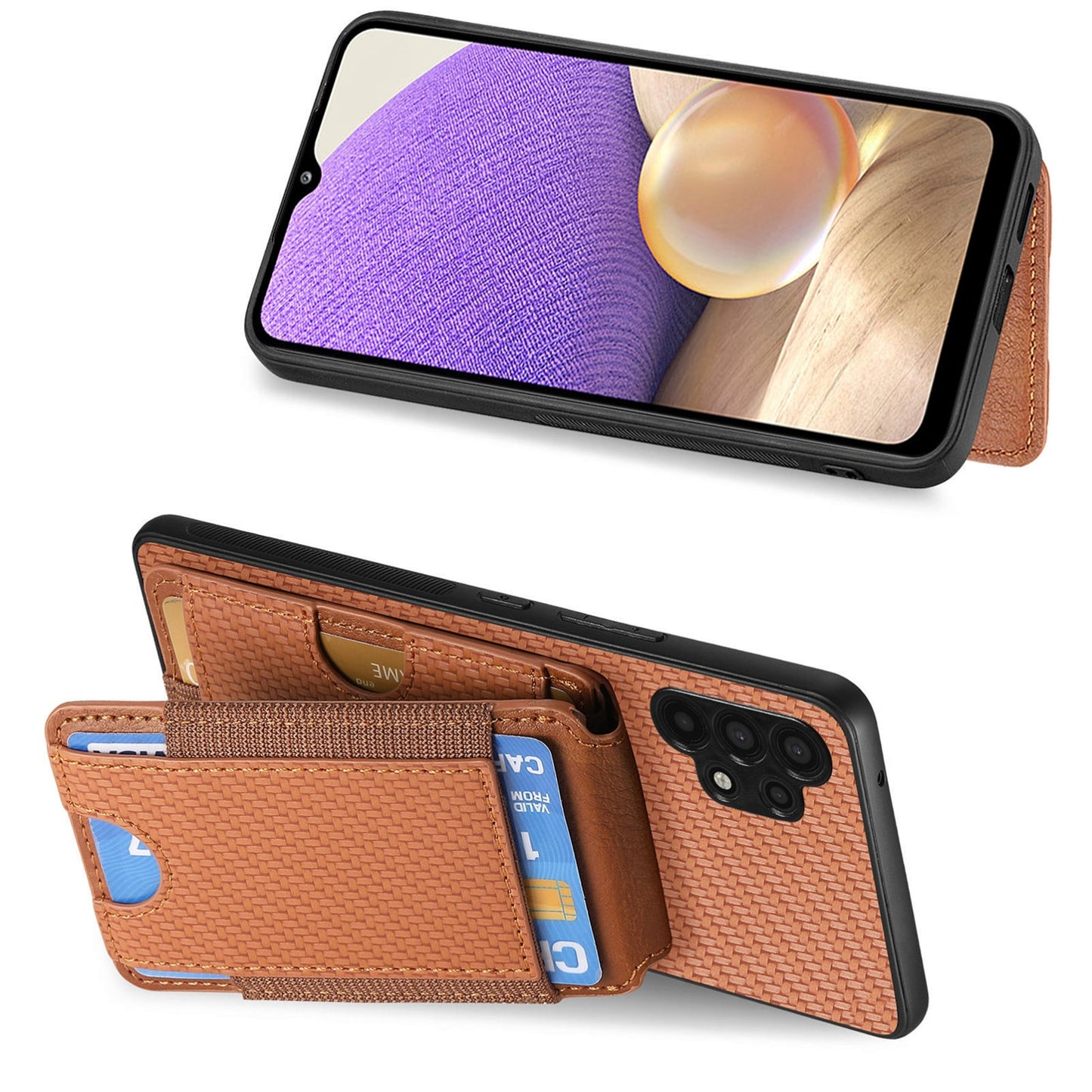 Samsung Galaxy A32 5G Vertical Flip Wallet Stand Phone Case with Carbon Fibre Pattern