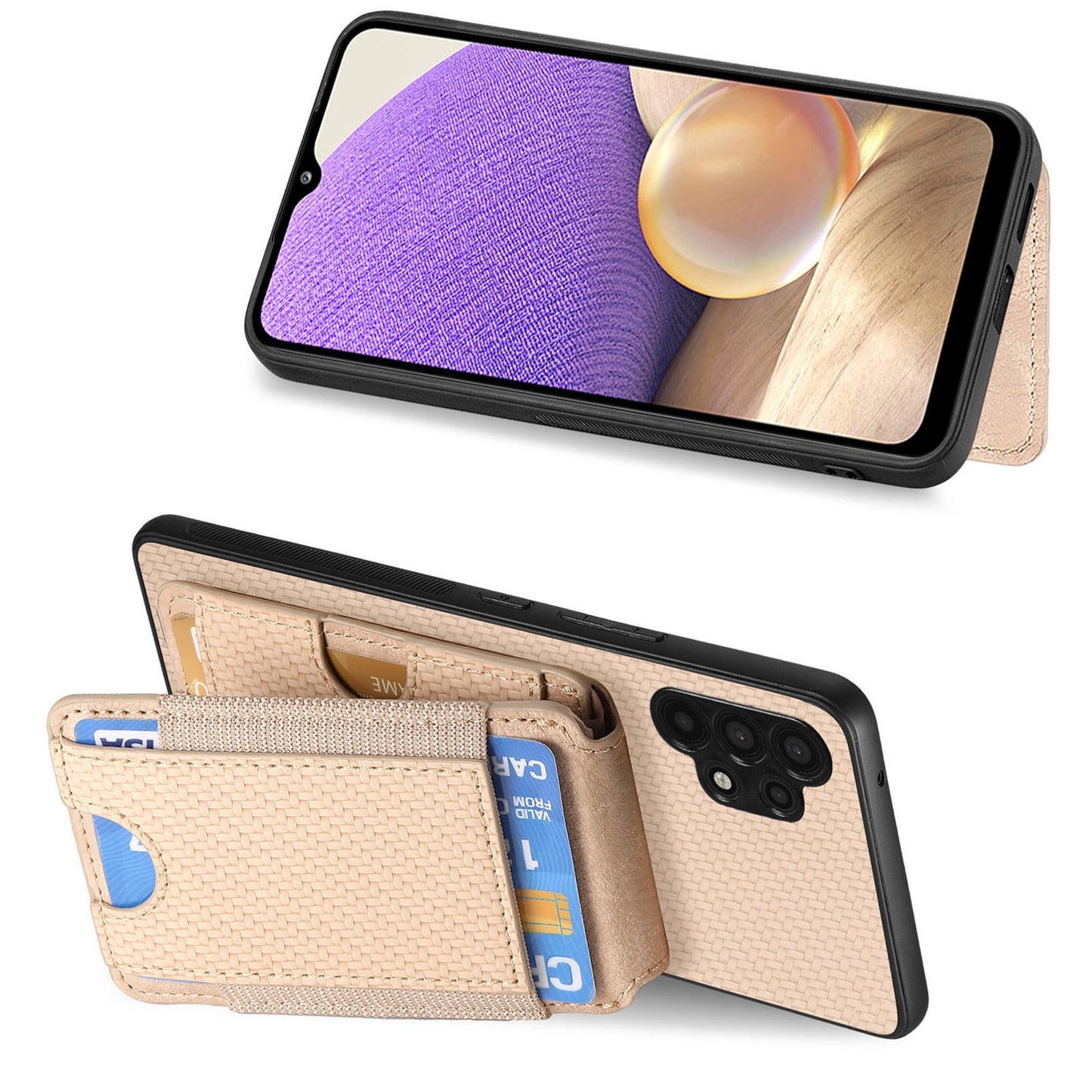 Samsung Galaxy A32 5G Vertical Flip Wallet Stand Phone Case with Carbon Fibre Pattern