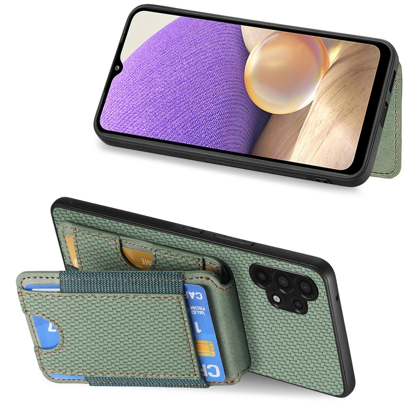 Samsung Galaxy A32 5G Vertical Flip Wallet Stand Phone Case with Carbon Fibre Pattern