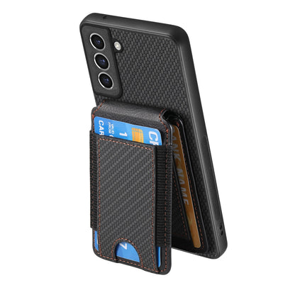 Samsung Galaxy S21 5G Vertical Flip Wallet Stand Phone Case with Carbon Fibre Pattern