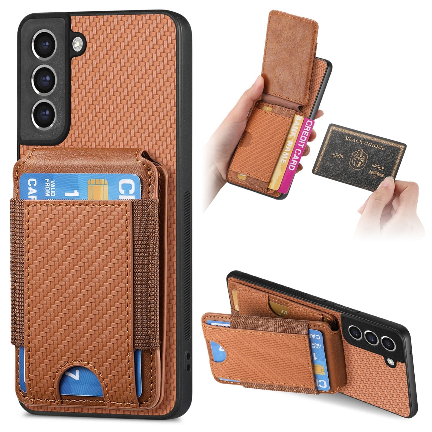 Samsung Galaxy S21 5G Vertical Flip Wallet Stand Phone Case with Carbon Fibre Pattern