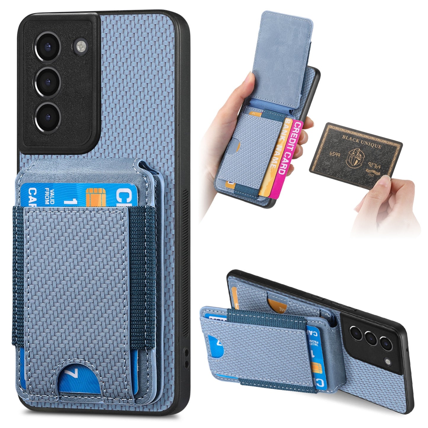 Samsung Galaxy S21+ 5G Vertical Flip Wallet Stand Phone Case with Carbon Fibre Pattern
