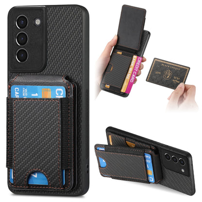 Samsung Galaxy S21+ 5G Vertical Flip Wallet Stand Phone Case with Carbon Fibre Pattern
