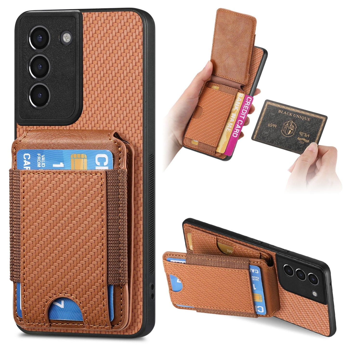 Samsung Galaxy S21+ 5G Vertical Flip Wallet Stand Phone Case with Carbon Fibre Pattern