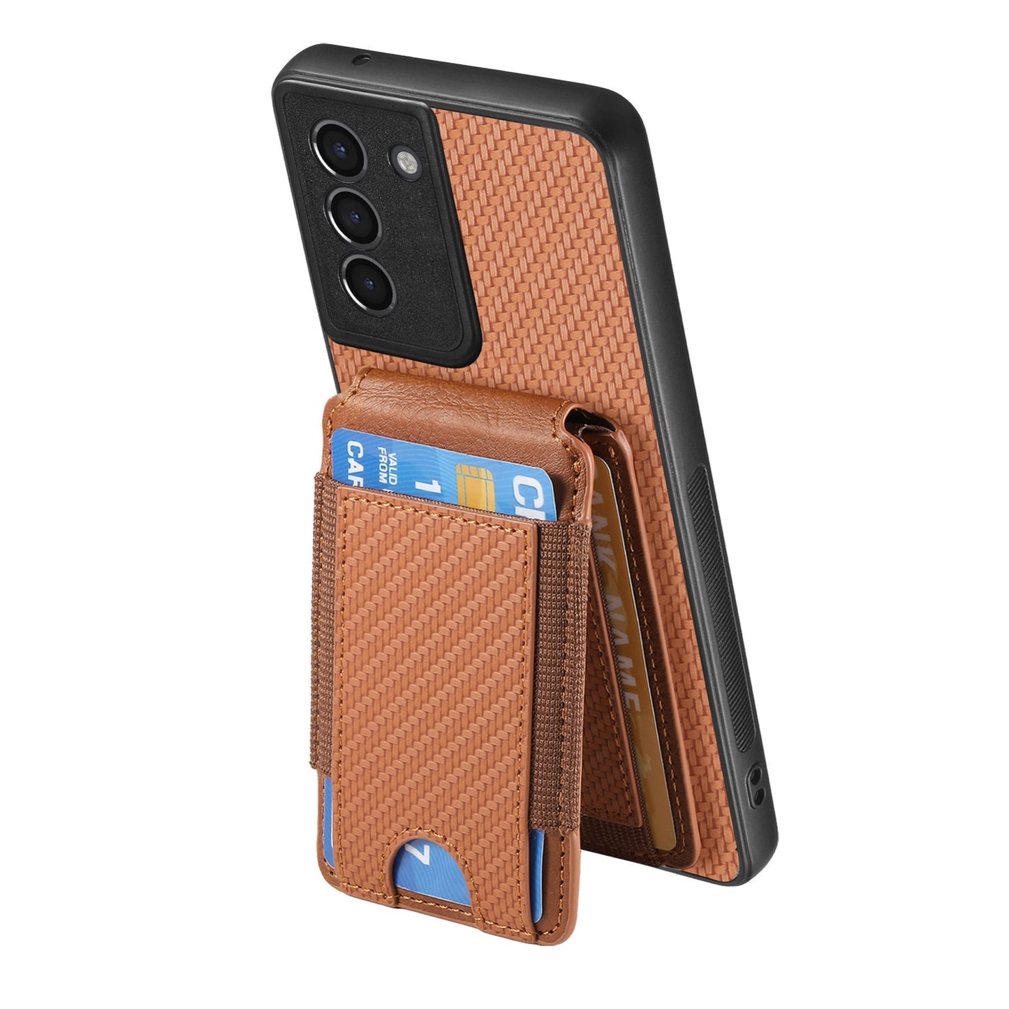 Samsung Galaxy S21+ 5G Vertical Flip Wallet Stand Phone Case with Carbon Fibre Pattern