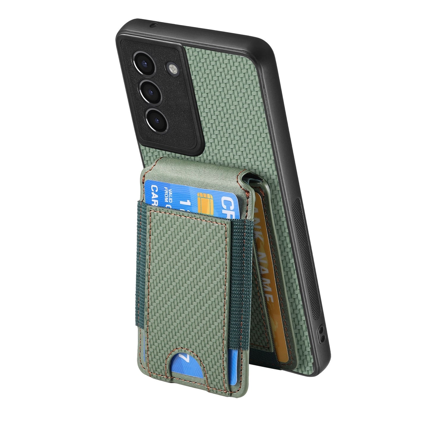 Samsung Galaxy S21+ 5G Vertical Flip Wallet Stand Phone Case with Carbon Fibre Pattern