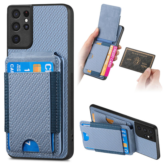 Samsung Galaxy S21 Ultra 5G Vertical Flip Wallet Stand Phone Case with Carbon Fibre Pattern