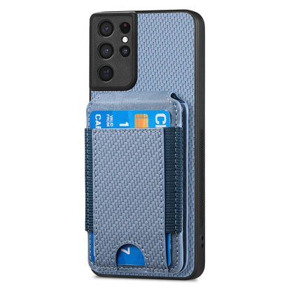 Samsung Galaxy S21 Ultra 5G Vertical Flip Wallet Stand Phone Case with Carbon Fibre Pattern