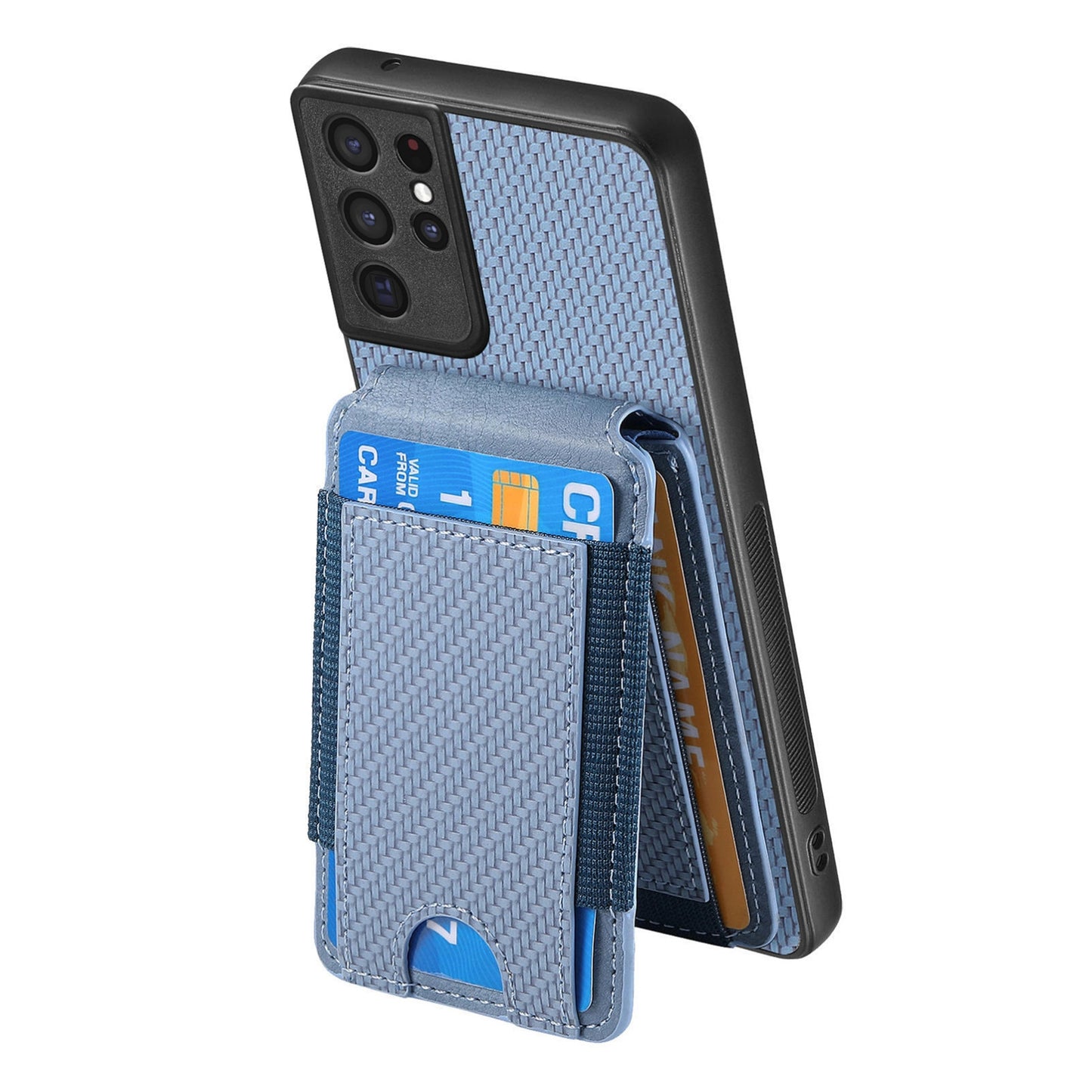 Samsung Galaxy S21 Ultra 5G Vertical Flip Wallet Stand Phone Case with Carbon Fibre Pattern