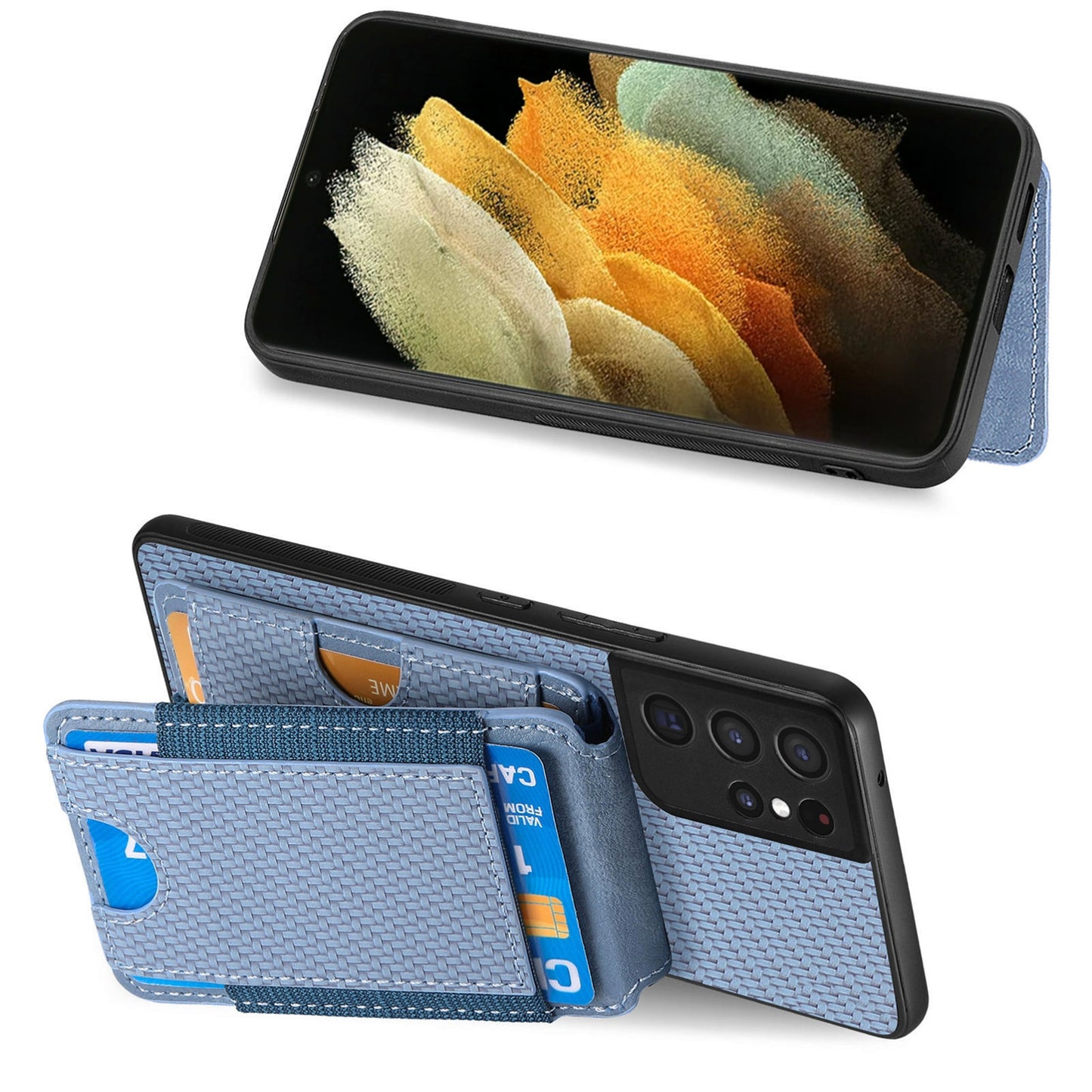 Samsung Galaxy S21 Ultra 5G Vertical Flip Wallet Stand Phone Case with Carbon Fibre Pattern
