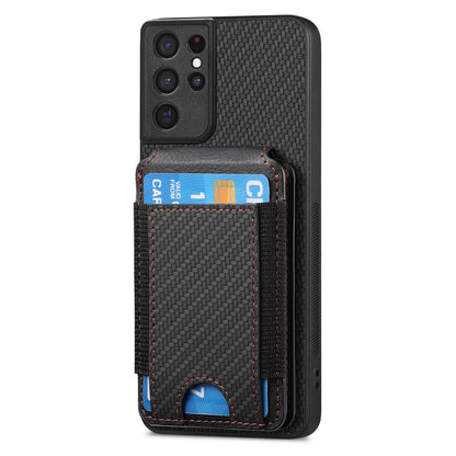 Samsung Galaxy S21 Ultra 5G Vertical Flip Wallet Stand Phone Case with Carbon Fibre Pattern