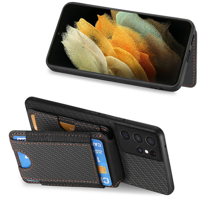 Samsung Galaxy S21 Ultra 5G Vertical Flip Wallet Stand Phone Case with Carbon Fibre Pattern