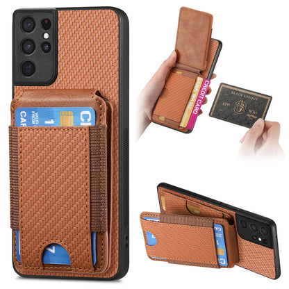 Samsung Galaxy S21 Ultra 5G Vertical Flip Wallet Stand Phone Case with Carbon Fibre Pattern