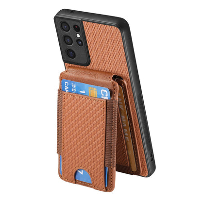 Samsung Galaxy S21 Ultra 5G Vertical Flip Wallet Stand Phone Case with Carbon Fibre Pattern