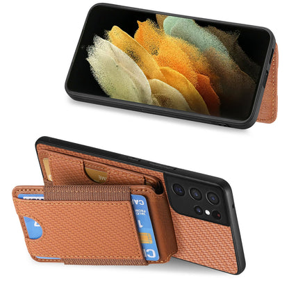 Samsung Galaxy S21 Ultra 5G Vertical Flip Wallet Stand Phone Case with Carbon Fibre Pattern