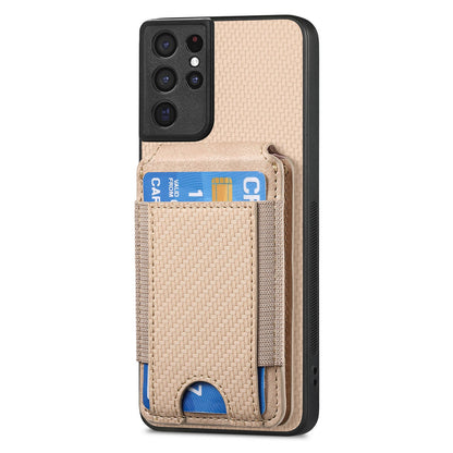 Samsung Galaxy S21 Ultra 5G Vertical Flip Wallet Stand Phone Case with Carbon Fibre Pattern