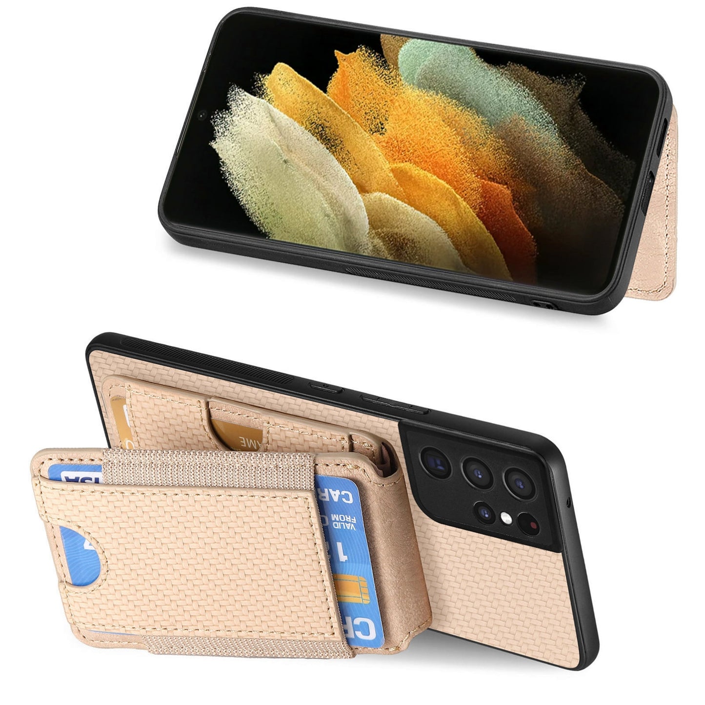 Samsung Galaxy S21 Ultra 5G Vertical Flip Wallet Stand Phone Case with Carbon Fibre Pattern