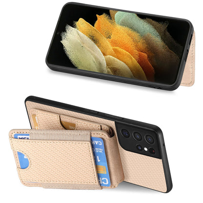 Samsung Galaxy S21 Ultra 5G Vertical Flip Wallet Stand Phone Case with Carbon Fibre Pattern