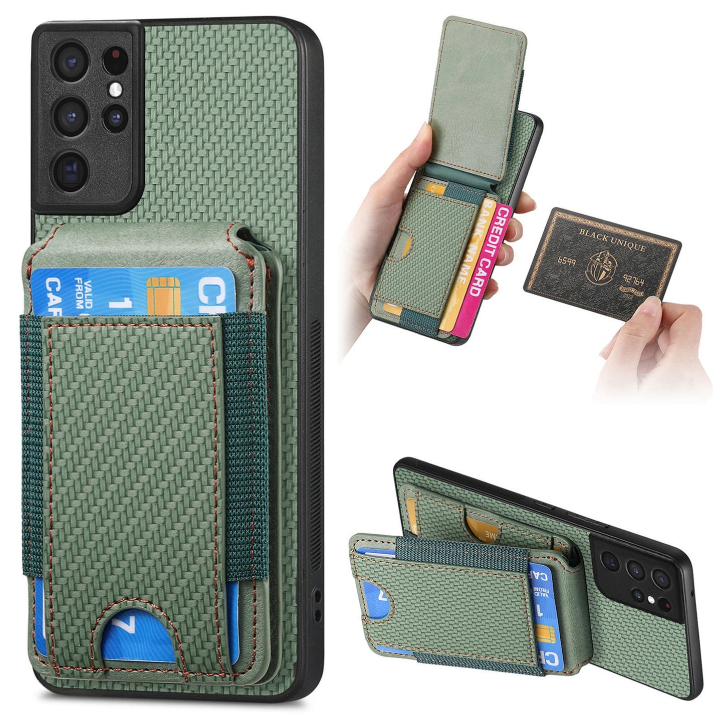 Samsung Galaxy S21 Ultra 5G Vertical Flip Wallet Stand Phone Case with Carbon Fibre Pattern