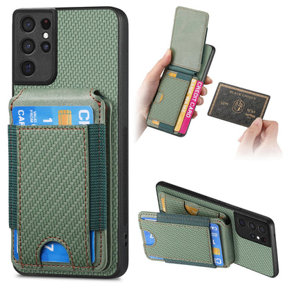Samsung Galaxy S21 Ultra 5G Vertical Flip Wallet Stand Phone Case with Carbon Fibre Pattern