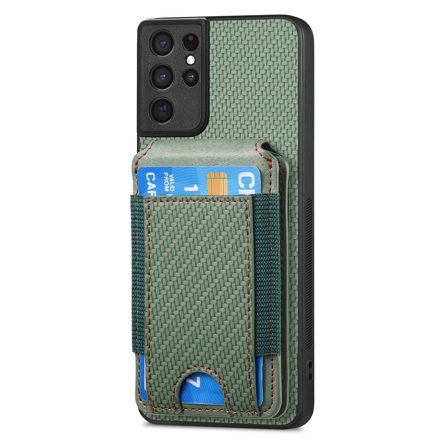 Samsung Galaxy S21 Ultra 5G Vertical Flip Wallet Stand Phone Case with Carbon Fibre Pattern