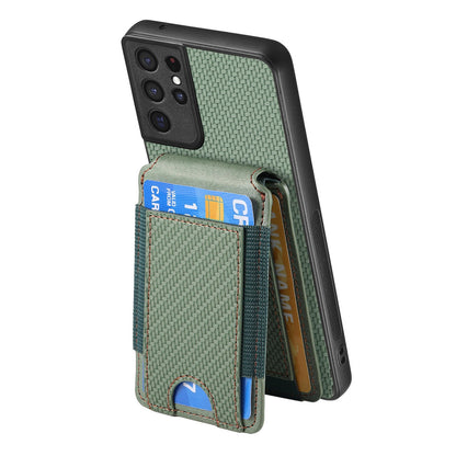 Samsung Galaxy S21 Ultra 5G Vertical Flip Wallet Stand Phone Case with Carbon Fibre Pattern