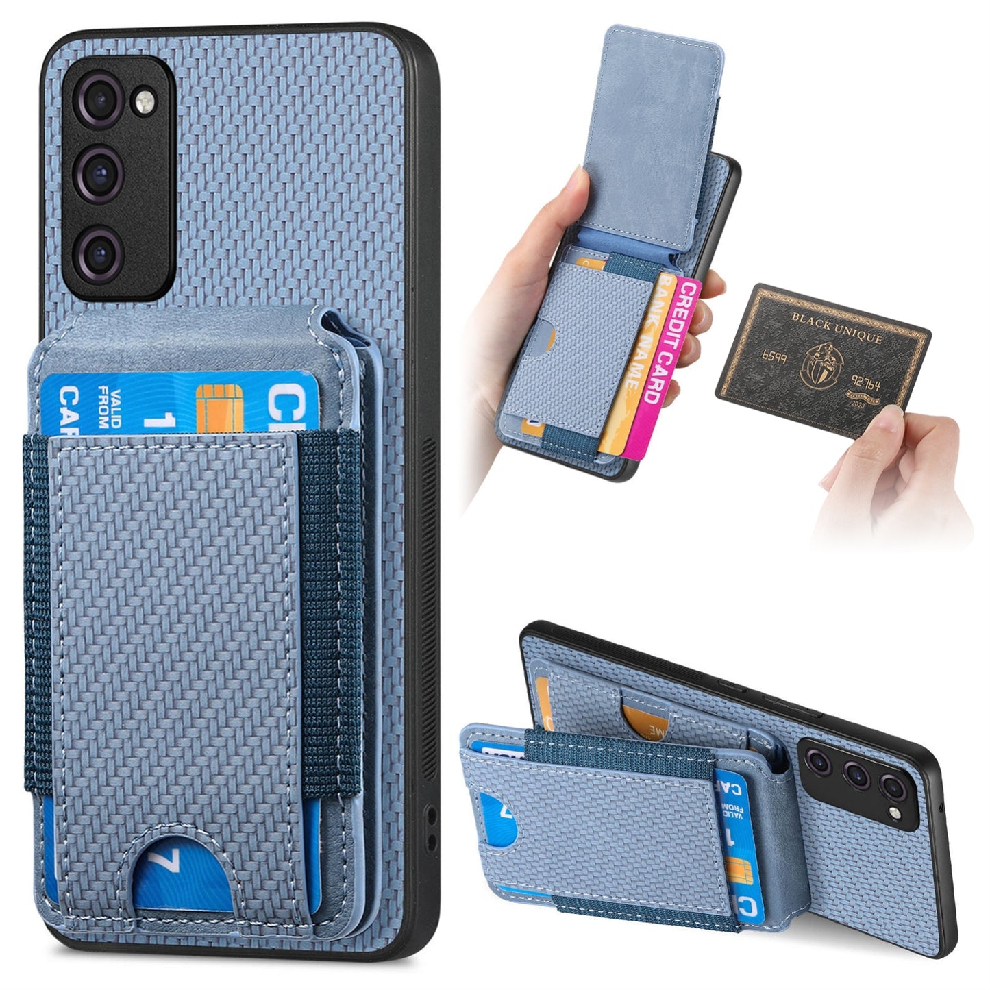 Samsung Galaxy A21s Vertical Flip Wallet Stand Phone Case with Carbon Fibre Pattern