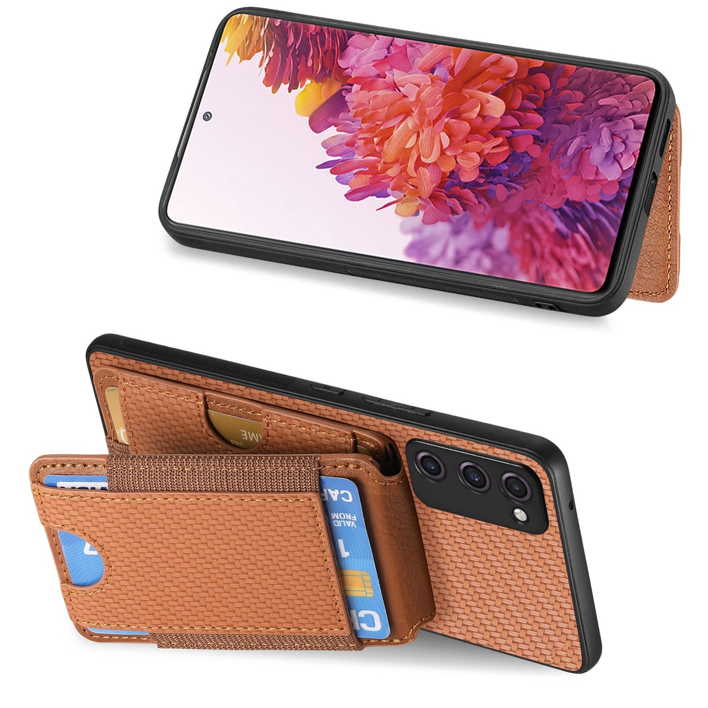 Samsung Galaxy A21s Vertical Flip Wallet Stand Phone Case with Carbon Fibre Pattern