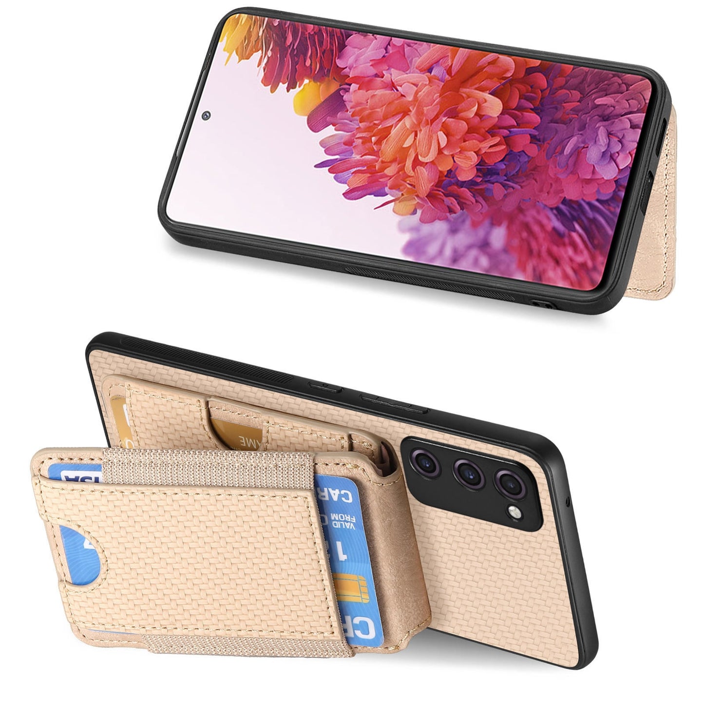 Samsung Galaxy A21s Vertical Flip Wallet Stand Phone Case with Carbon Fibre Pattern
